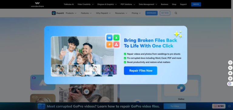 Wondershare Repairit：专注于损坏视频修复的工具